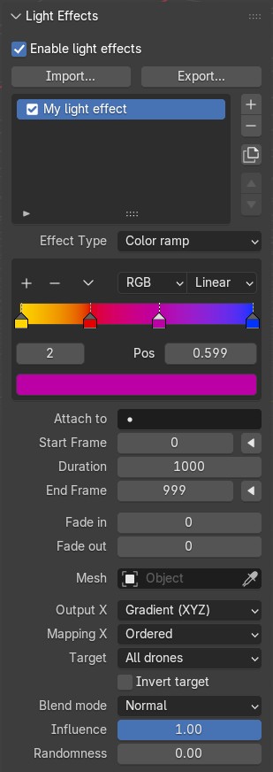 Light Effects panel